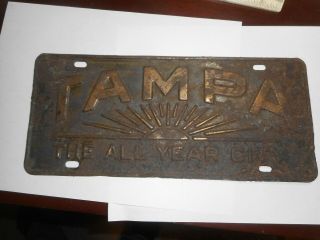 Vintage Tampa The All Year City Metal License Plate Tag Rusty