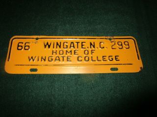 1966 Wingate North Carolina License Plate - Home Of Wingate College - Tag Topper
