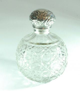 Victorian Silver & Hobnail Cut Glass Scent Bottle Jhw Birmingham 1901 14cm Czx