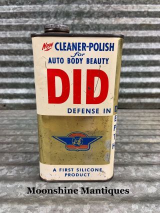 Vintage 1950’s Did Defense In Depth Auto Body Polish Can - Gas & Oil