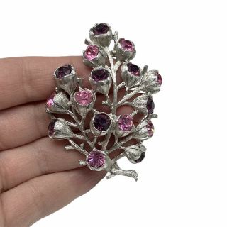 Vintage Sarah Coventry Rhinestone Pin Brooch Pink Purple Wisteria Flower Bouquet