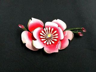Vtg Lisner Pink Enamel Flower Pink Fashion Costume Jewelry Collar Pin Brooch