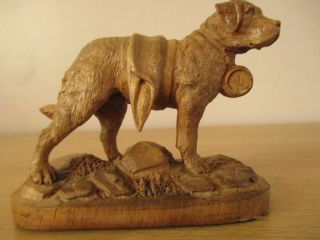 Antique Black Forest St.  Bernard Dog Swiss Wood Carving
