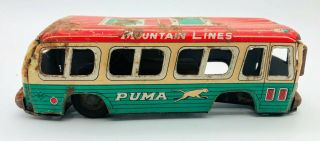Vintage 1960 ' s DAIYA - PUMA Mountain Lines Japan made Bus Tin Toy 3
