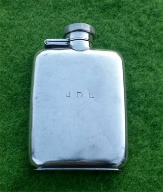Small (pocket Sized) Antique Solid Silver Hip Flask (50ml) - Chester 1915 - 3ozt