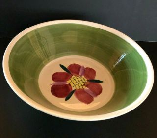 Vintage Large Serving Bowl Green With Center Red Flower 10 Inch Japan
