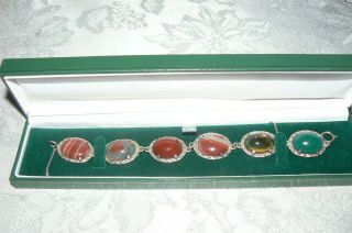 Arts And Crafts Scottish Silver And Agate Bracelet Early 20th Century