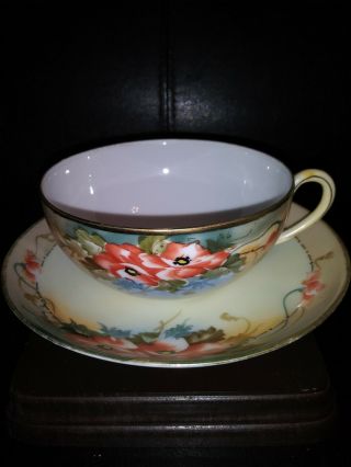 Vintage T E - Oh China Hand Painted Nippon Tea Cup,  Saucer C.  1891 - 1921