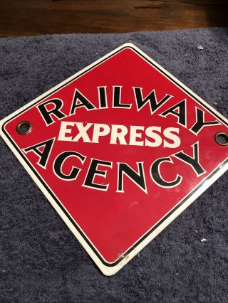 Antique Railroad Advertising Railway Express Agency Porcelain Enamel Sign