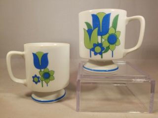 Vtg 1960s Mid Century Mod Flower Power Tulip Porcelain Pedestal Coffee Cups