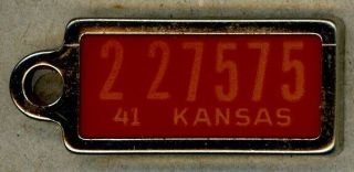 1941 Kansas 2 - 27575 Ident - O - Tag Dav Key Chain License Plate Tag – Cond