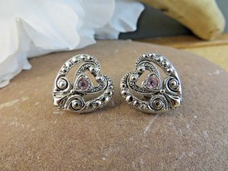 Vintage 2 Pair Silvertone Heart Marcasite Post Earrings 1 Signed Avon 145 2