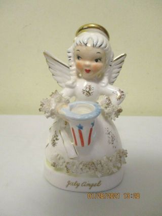 Vintage July Girl Angel Figurine Holding Uncle Sam Hat,  Napco Lefton?
