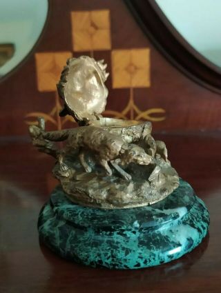 19th Century French Gilt Bronze Inkwell Hunting Dog And Pheasant.