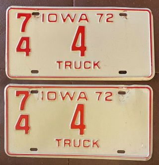 Iowa 1972 Palo Alto County Low Number Truck License Plate Pair 74 4