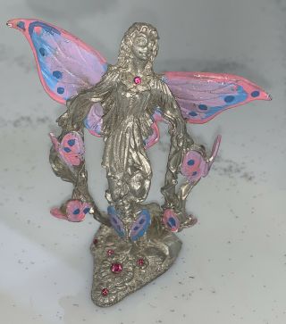 Vtg 1992 D/c Gallo - Ridolfi Pewter Fairy - Pink And Blue Wings W/ Pink Gems