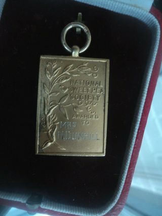 National Sweet Pea Society Stg.  Silver Gilt Medal h/m 1936,  Box - Bath 1937 3