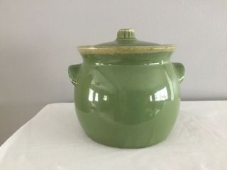 Vintage 1960’s Avocado Green Drip Hull Ovenproof Bean Pot/cookie Jar