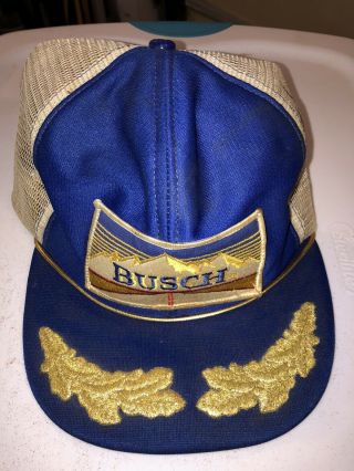 Vintage Busch Beer Patch Hat Cap Gold Leaf Mesh Trucker Snap Back