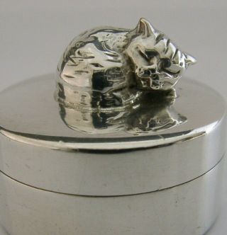Quality English Solid Sterling Silver Cat Snuff Pill Box 1988 Animal