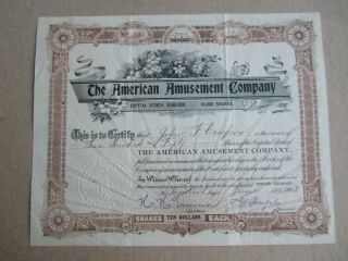 Old Vintage 1903 - American Amusement Co.  - Stock Certificate - Colorado