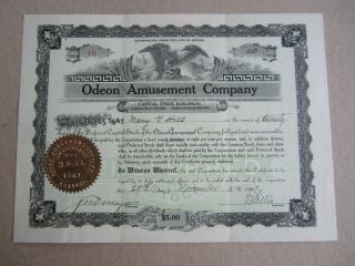 Old Vintage 1907 - Odeon Amusement Co.  - Stock Certificate - Arizona