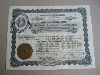 Old Vintage 1904 - Bonanza Amusement Co.  - Stock Certificate - Arizona