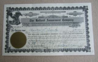 Old Vintage 1927 - Holland Amusement Co.  - Stock Certificate - Colorado