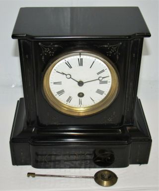 Delightful Late 19th Century French Black Marble/Slate Mantle Clock 2