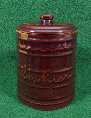 Vintage Marcrest Stoneware Daisy Dot 9” Brown Cookie Jar Utensil Holder Usa
