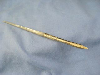 Edward Todd American Antique Mother Of Pearl 14k Gold Nib Dip Pen Calligraphy