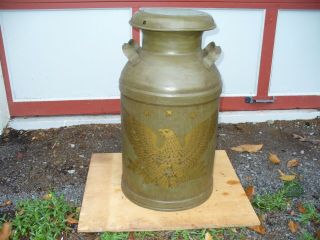 Antique Rustic Country American Eagle 10 Gallon Milk Can Olive Army Green Paint