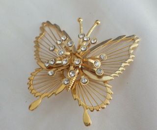 Monet Vintage Rhinestone Butterfly Brooch,  W,  Clear Crystals