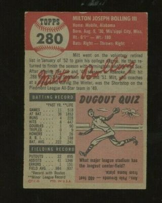 1953 Topps Milt Bolling 280 high number SP last card in set 2
