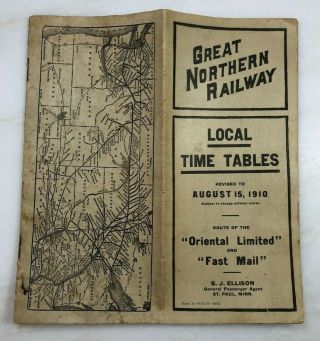 1910 Great Northern Railway Railroad Train Time Tables Antique