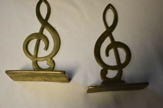 Vintage Solid Brass Musical Treble Clef Book Ends