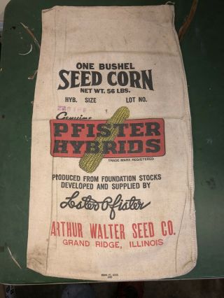 Vintage Seed Corn Bag Sack Lester Pfister Hybrids Arthur Walter Grand Ridge Ill