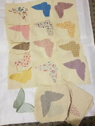 Vintage Butterfly Quilt Blocks 36 Squares Soft Muslin Applique Unsewn