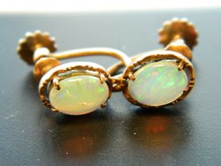 Vintage 14k Gold Ty Lee Tyl Hong Kong Opal Earrings Green Multi - Color 7x5mm