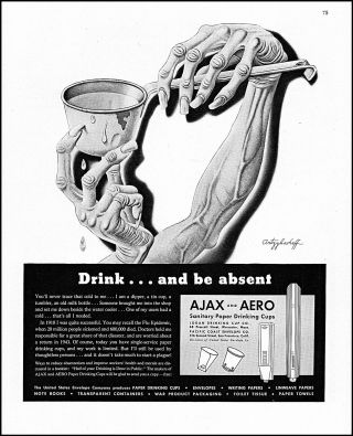 1943 Boris Artzybasheff Art Ajax & Aero Drinking Cups Vintage Print Ad L80