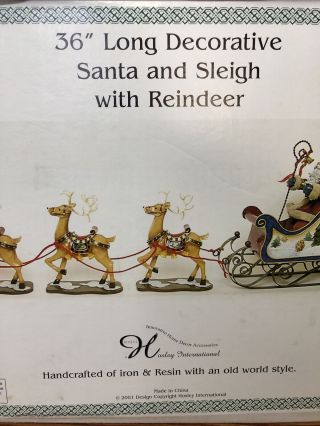Hand Crafted Iron Long Decorative Santa And Reindeer Sleigh 36” 2