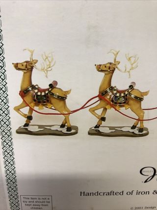 Hand Crafted Iron Long Decorative Santa And Reindeer Sleigh 36” 3