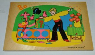 Vintage Wooden Tray Puzzle Magician Boy Wood Puzzle Simplex Toys 1970s
