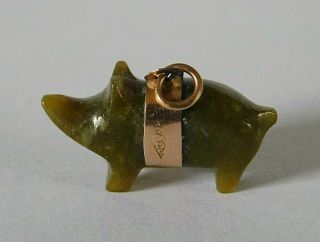 Antique (1906) Carved Jade And 9ct Gold Pig (bracelet) Charm / Pendant
