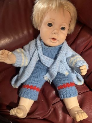 Vintage Hasbro J Turner Real Baby Lifelike Doll - 20 " - Blonde Blue Eyes Boy 1984