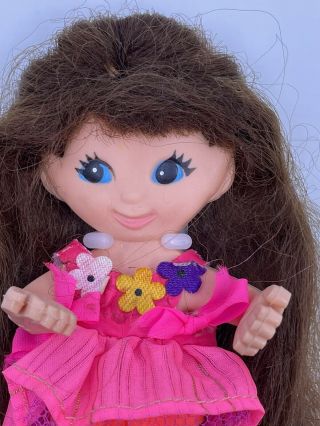 1969 VINTAGE IDEAL 5” FLATSY Doll Brown Hair Blue Eyes With Clothes 2