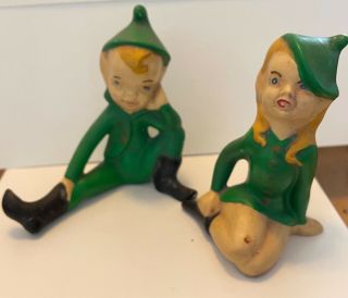 2 Vintage Holland Mold Christmas Pixie Elf Ceramic Figurines