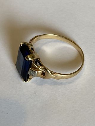 Antique 14k Gold Diamond And Syn.  Blue Sapphire Ring 4.  5 Carat Sapphire 2