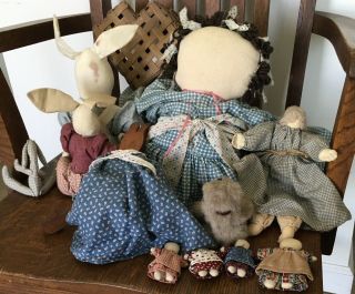 8 Vintage Items Handmade Dolls Bears Floppy Eared Rabbits Raggedy Ann 2