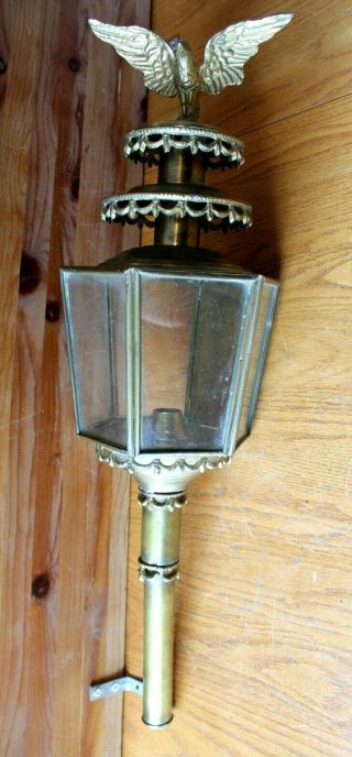 Brass Lamp Lantern Sconce With Eagle Finial Topper Hand Made Wall Mount Antique